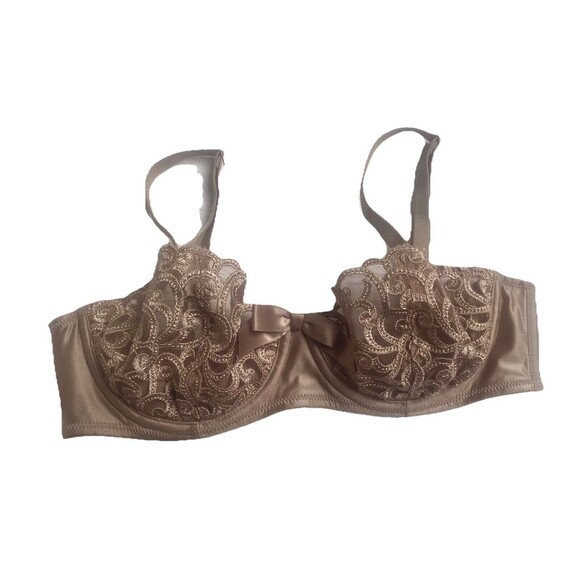 Victorias Secret Balconette Embroidered Lace Mesh Bra Nude Beige Underwire -34B - Picture 1 of 5
